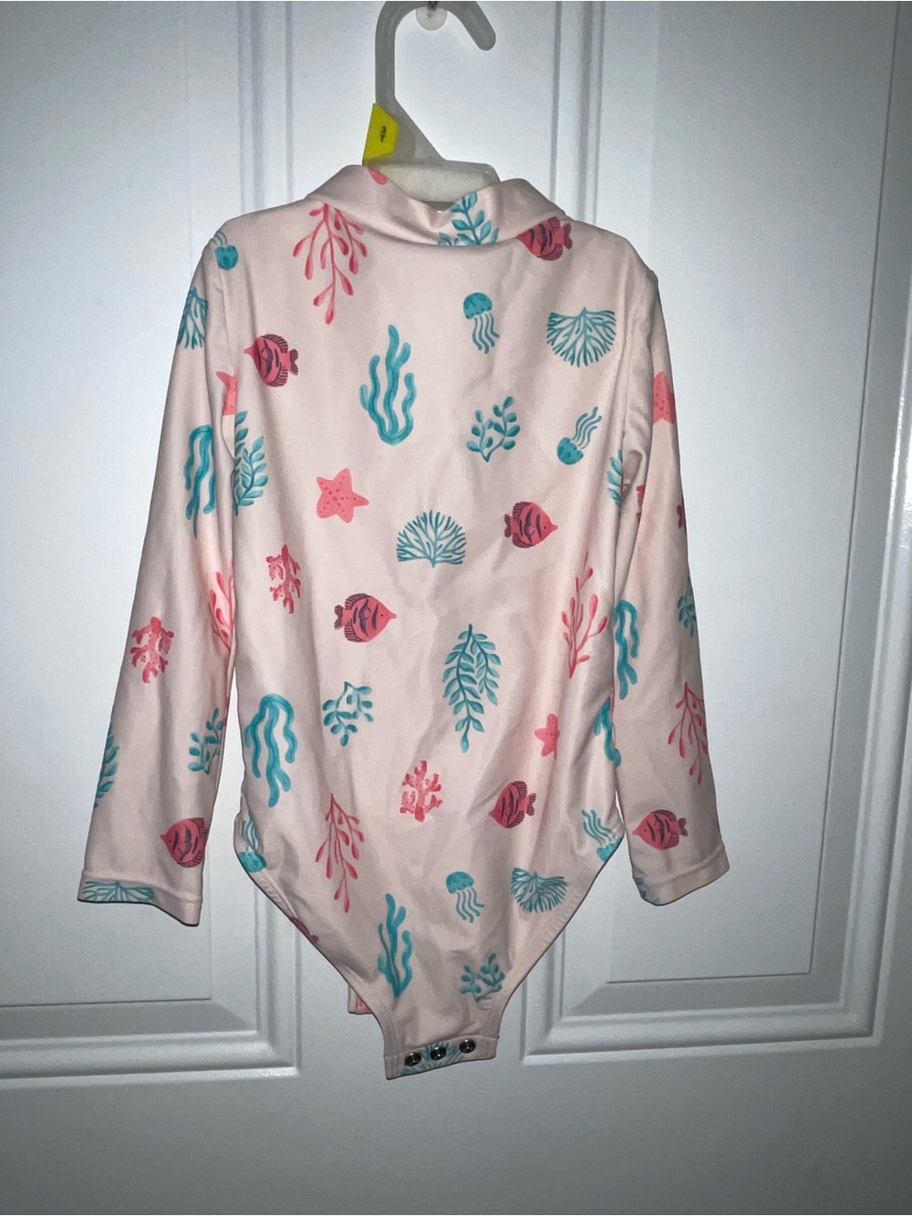 Carter's Pink Long-Sleeve One-Piece Swimsuit with Teal and Coral Sea Life Print - Picture 2 of 3